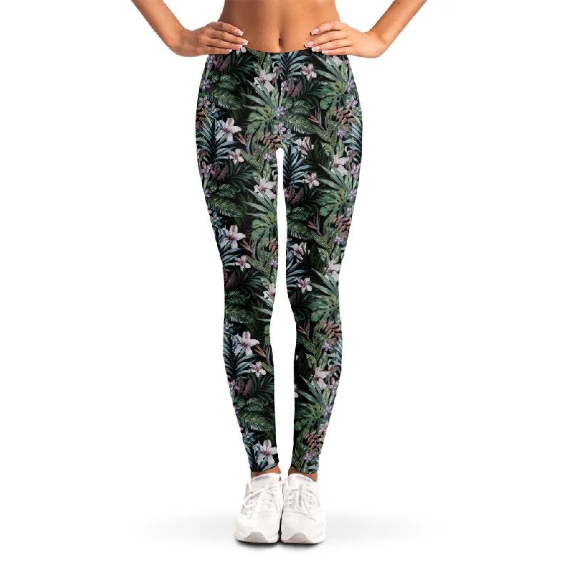 Vintage Tropical Floral Print Women's Leggings Comfortable Running Leggings