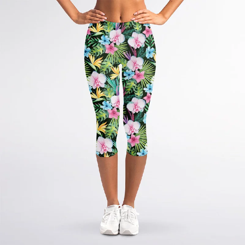 Vintage Tropical Jungle Hawaiian Print Women's Capri Leggings Comfortable Capri-Length Leggings