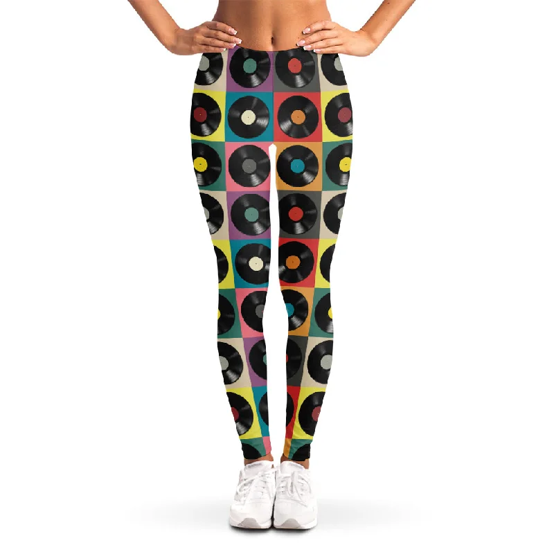 Vintage Vinyl Records Pattern Print Women's Leggings Stylish Sweat-Proof Leggings