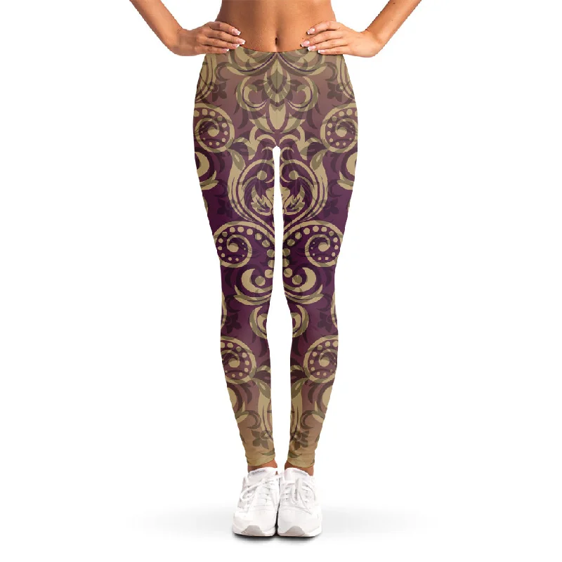 Vintage Western Damask Floral Print Women's Leggings Stylish Camo Print Leggings