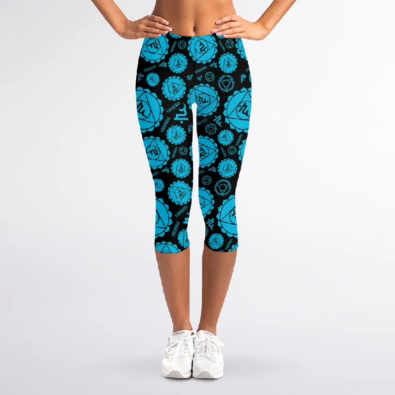 Vishuddha Chakra Pattern Print Women's Capri Leggings Comfortable Sports Performance Tights