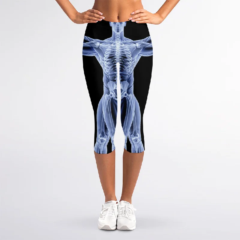 Vitruvian Man X-Ray Print Women's Capri Leggings Comfortable Full-Body Compression Leggings