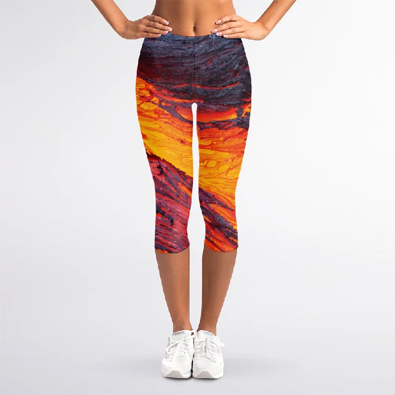 Volcano Lava Print Women's Capri Leggings Trendy Cold Weather Tights