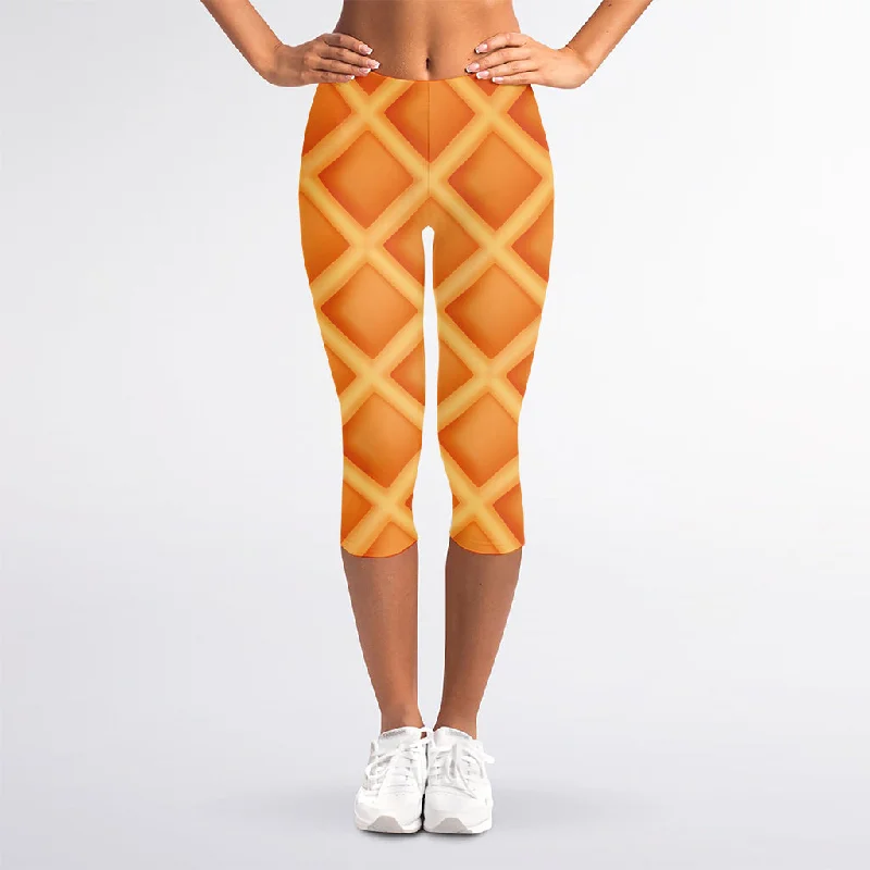 Waffle Print Women's Capri Leggings Stylish Sweat-Proof Leggings