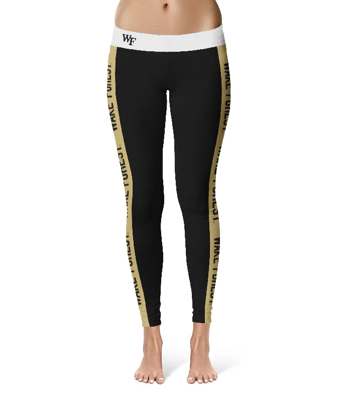 Wake Forest Demon Deacons WF Game Day Gold Stripes Black Yoga Leggings for Women by Vive La Fete Stylish Compression Fit Leggings