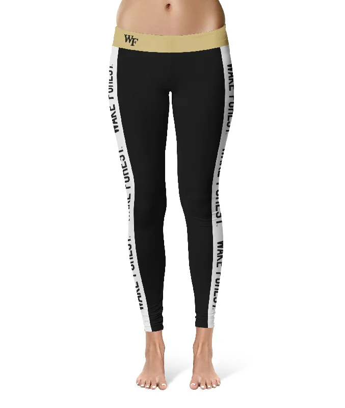 Wake Forest Demon Deacons WF Game Day White Stripes Black Yoga Leggings for Women by Vive La Fete Comfortable Slim Fit Leggings