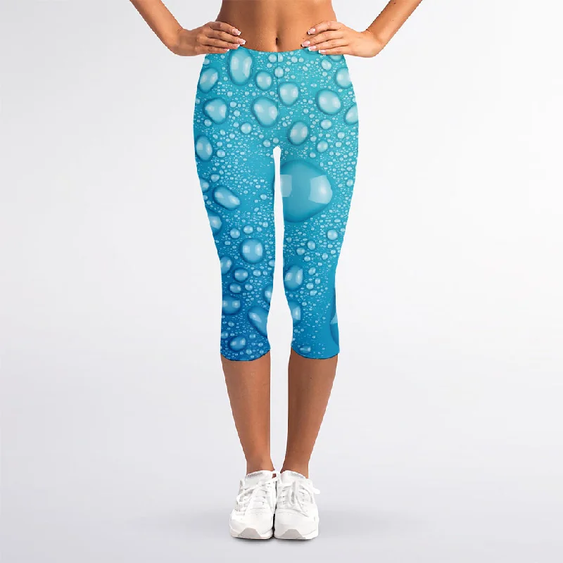 Water Drops Print Women's Capri Leggings Cozy Lounge Pants Leggings