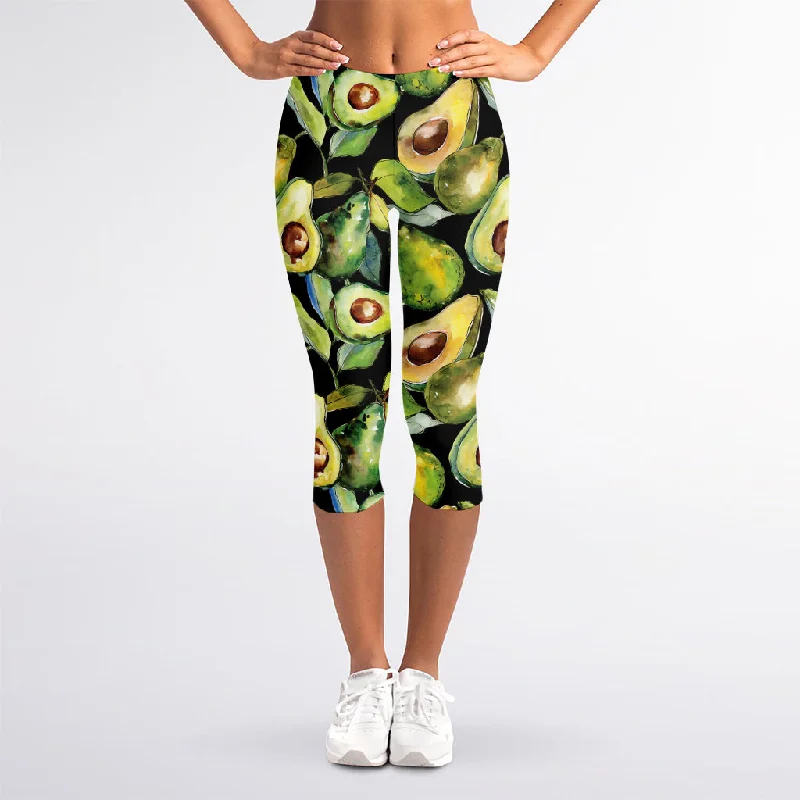 Watercolor Avocado Print Women's Capri Leggings Cozy Warmth Leggings