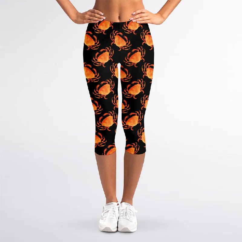 Watercolor Crab Pattern Print Women's Capri Leggings Chic Printed Yoga Pants