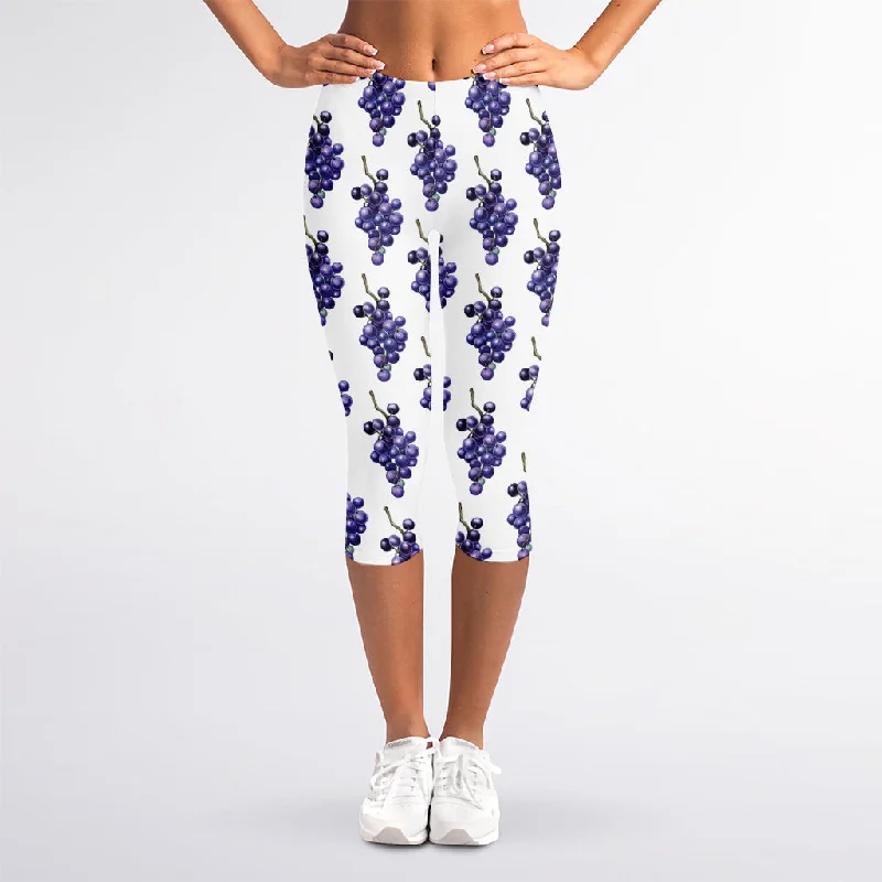 Watercolor Grape Pattern Print Women's Capri Leggings Casual Slim-Fit Leggings