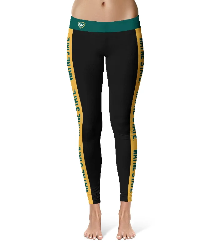 Wayne State University Warriors Game Day Gold Stripes Black Yoga Leggings for Women by Vive La Fete Trendy Polka Dot Leggings