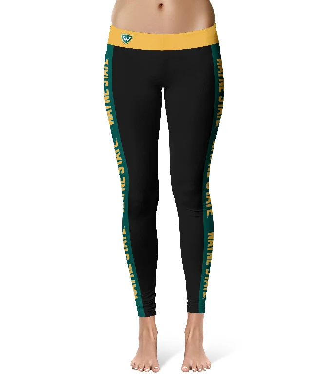 Wayne State University Warriors Game Day Green Stripes Black Yoga Leggings for Women by Vive La Fete Trendy Side-Pocket Leggings