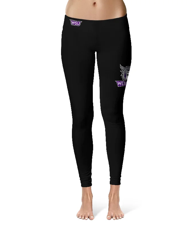 Weber State Wildcats WSU Game Day Large Logo on Thigh Black Yoga Leggings for Women by Vive La Fete Chic Smooth Fit Leggings