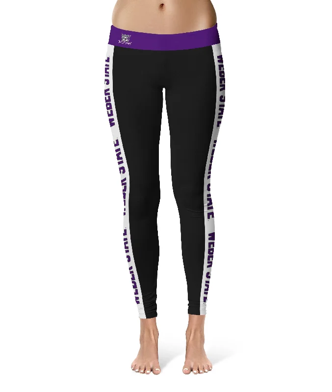 Weber State Wildcats WSU Game Day White Stripes Black Yoga Leggings for Women by Vive La Fete Trendy Black Mesh Leggings