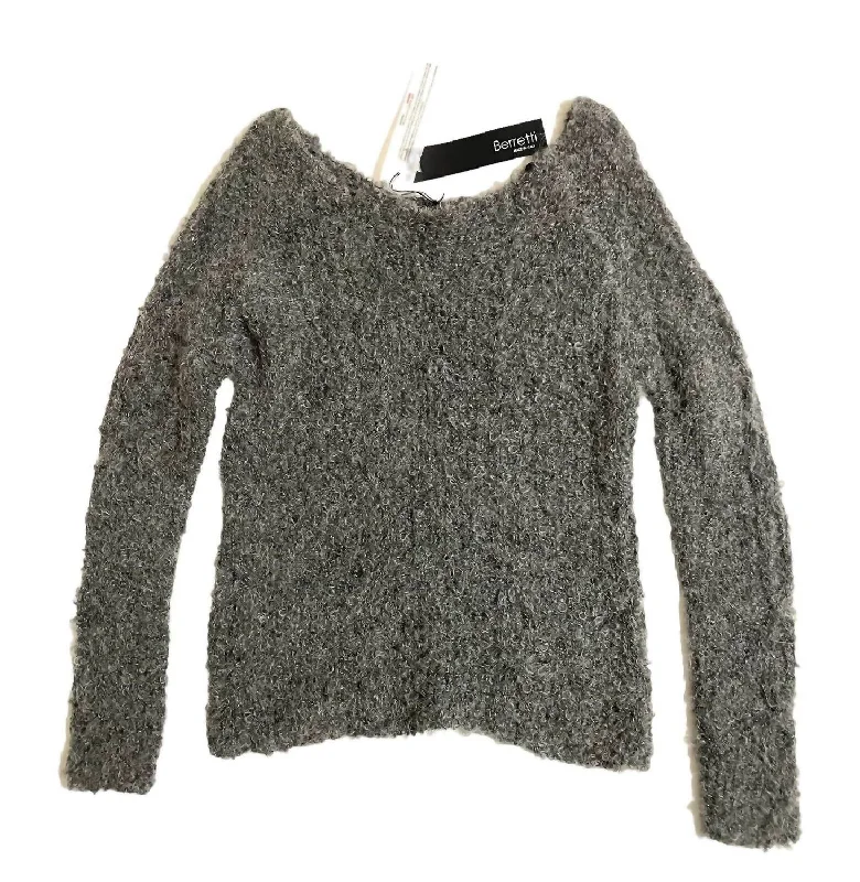 Women's Boucle Wool Blend Pullover Sweater In Gray Fleece Sweater Nylon Polyester