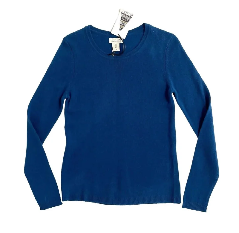 Women's Cashmere Crewneck Sweater In Blue Toggled Drawstring Belted