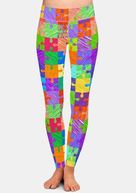 Womens Jigsaw Puzzle Pieces Printed Leggings Comfortable Athletic Tights