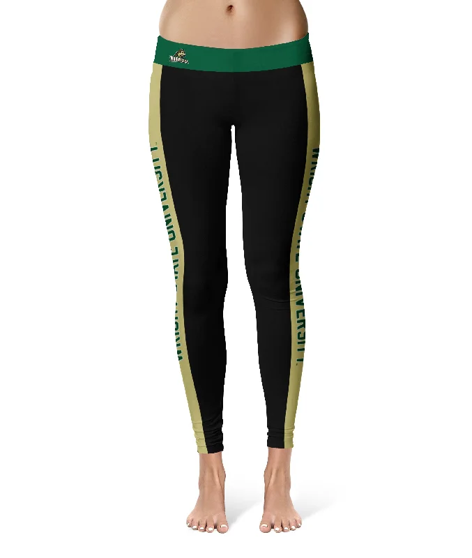 Wright State University Raiders Game Day Gold Stripes Black Yoga Leggings for Women by Vive La Fete Chic Smooth Fit Leggings