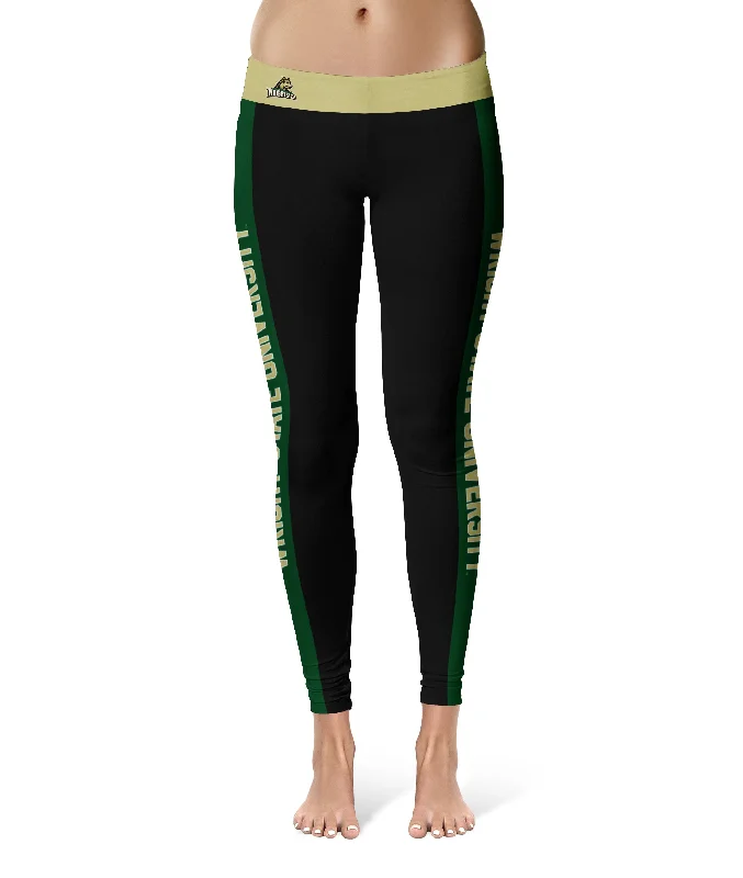 Wright State University Raiders Game Day Green Stripes Black Yoga Leggings for Women by Vive La Fete Trendy Digital Print Leggings