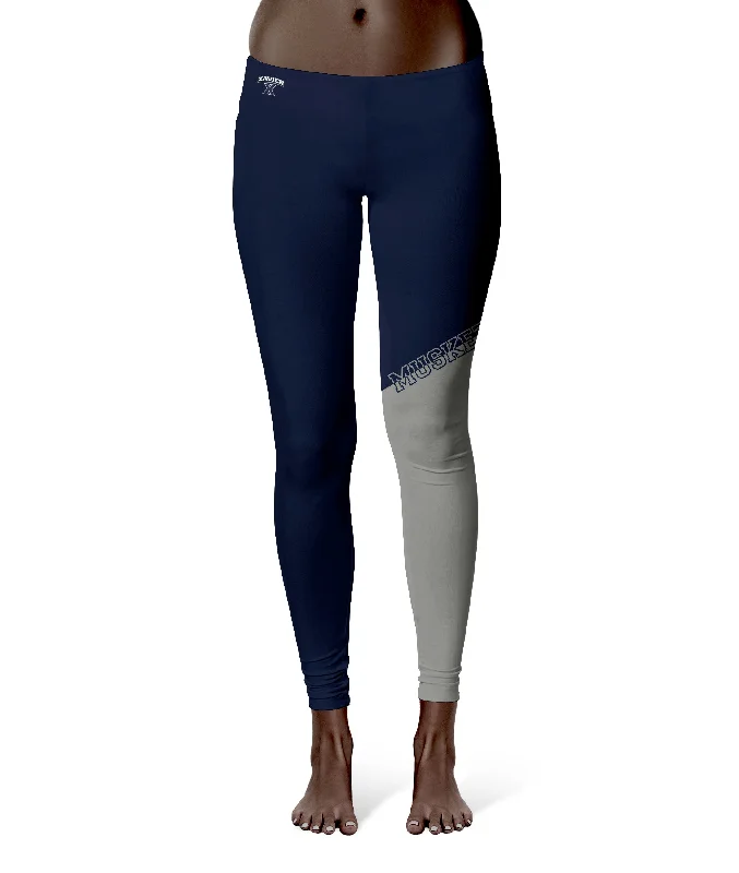 Xavier University Musketeers Game Day Leg Color Block Navy Gray Yoga Leggings for Women by Vive La Fete Stylish Pockets Active Leggings