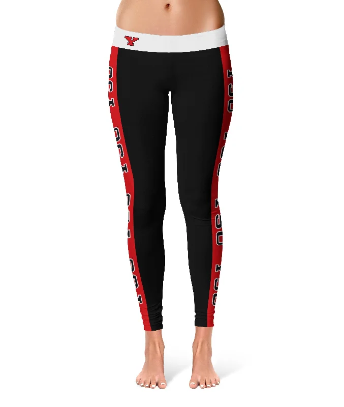 Youngstown State Penguins Game Day Red Stripes Black Yoga Leggings for Women by Vive La Fete Trendy Cut-Out Activewear Leggings