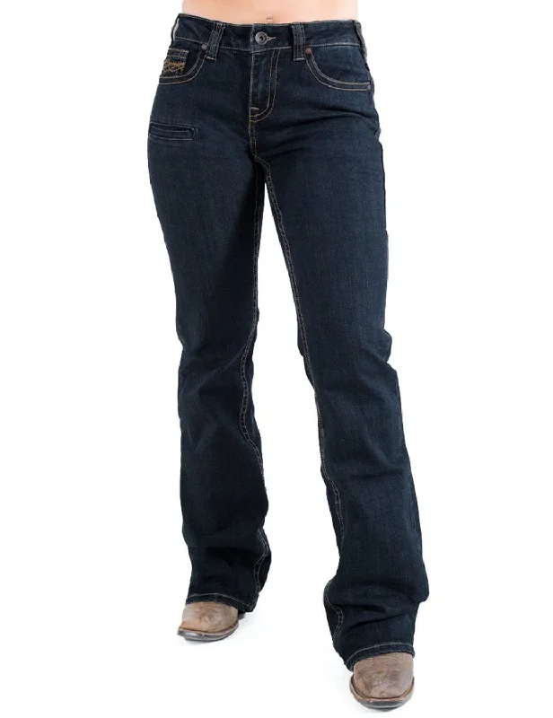 Cowgirl Tuff Womens Unstoppable Dark Wash Cotton Blend Jeans Stylish Bootcut Denim Jeans