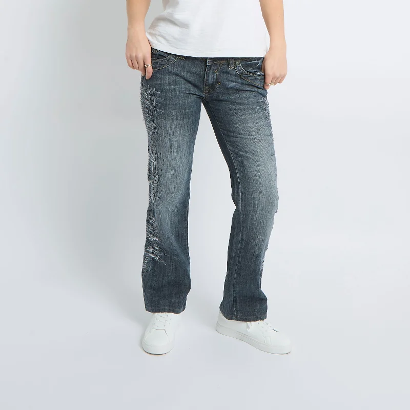 Distressed Straight Leg Jeans - UK 10 Fashionable Straight Fit Denim