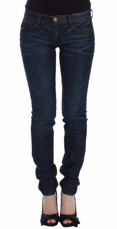 Ermanno Scervino Chic Dark Blue Skinny Jeans Trendy Layered Pocket Jeans