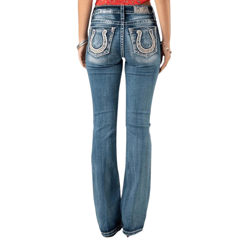 Miss Me Women's Lucky Mid Rise Bootcut Jeans M3853B Cozy Relaxed Fit Jeans