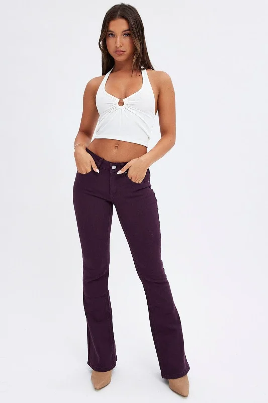 Purple Flare Denim Jeans Low rise Trendy Skinny High-Waist Jeans