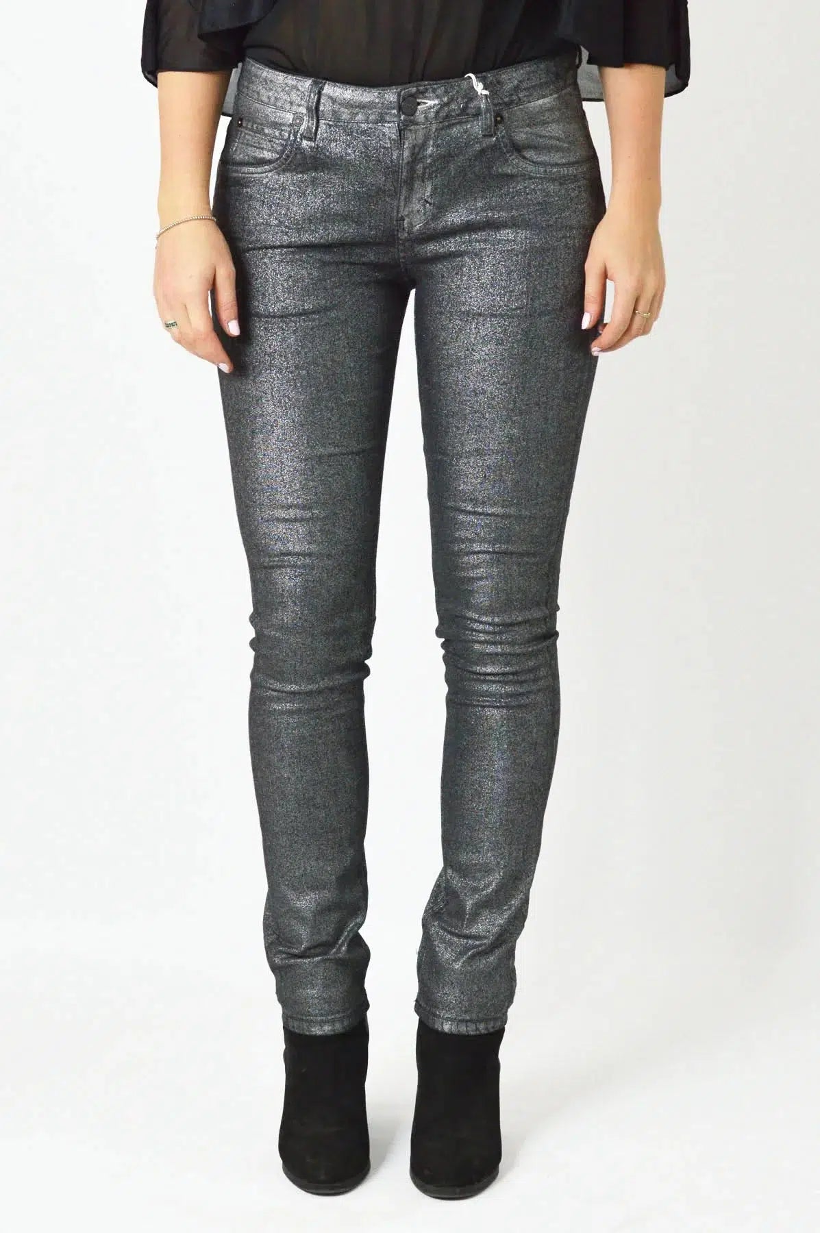 Easy Five Silver Grey Jeans Chic Dark-Wash Skinny Jeans