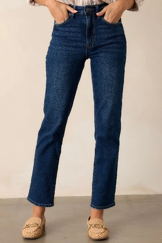 True Blue Dark Wash Straight Leg Jeans Elegant Skinny Leg Jeans