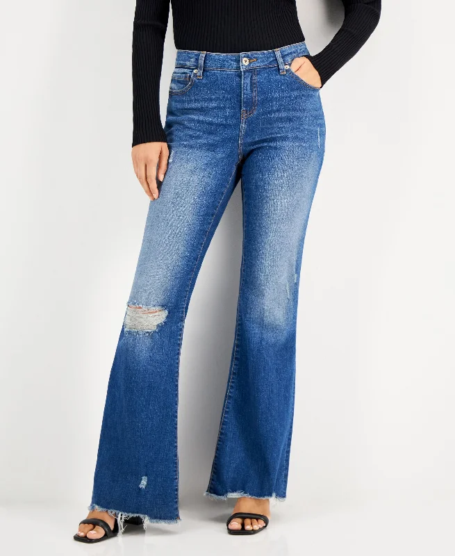 Women's Ripped Flare-Leg Jeans Casual Bootcut Ripped Jeans