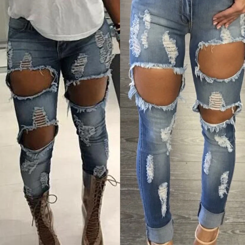 Women's ripped jeans Comfortable Faded High-Rise Jeans