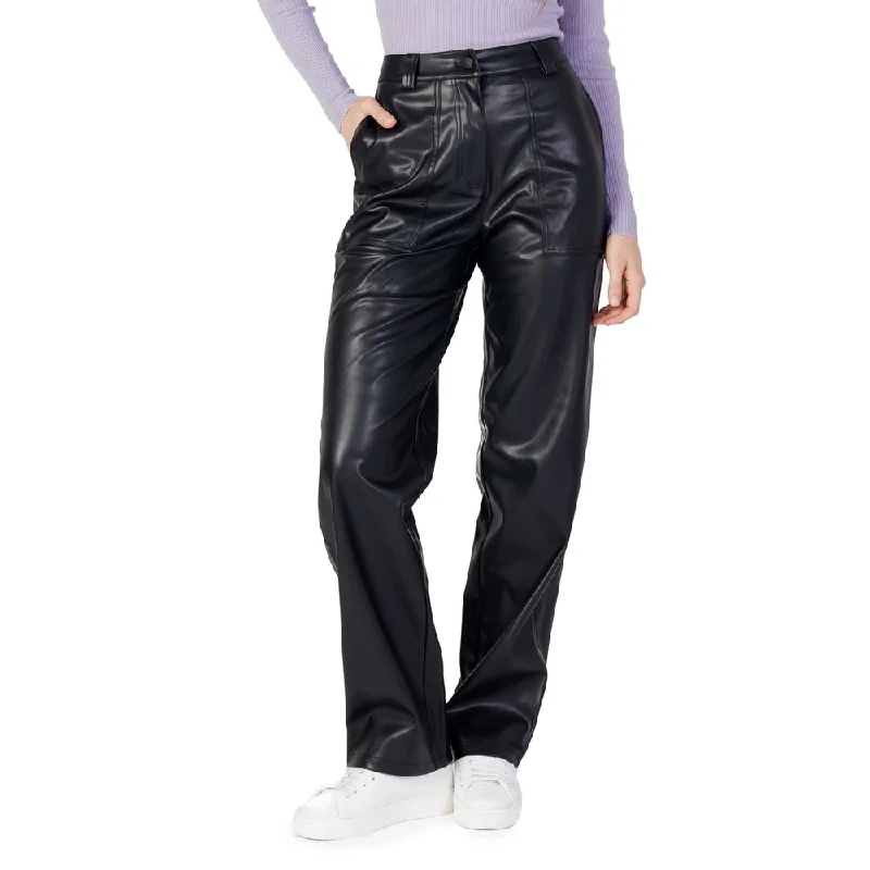 Black Recycled Polyester Jeans & Pant Cozy Relaxed Fit Jeans