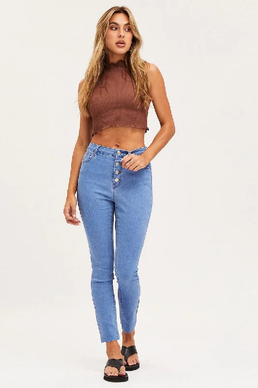 Blue Skinny Denim Jeans High Rise Stylish High-Rise Mom Jeans