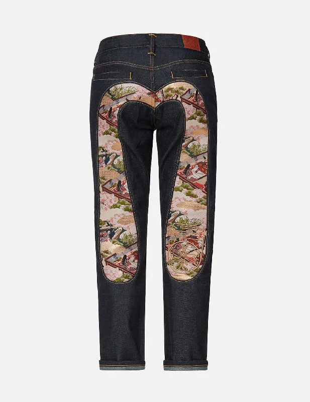 Brocade Daicock Insert Boyfriend Jeans Classic Button Fly Jeans