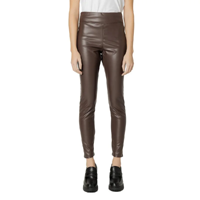 Brown Polyester Jeans & Pant Chic Rolled Cuff Denim Jeans