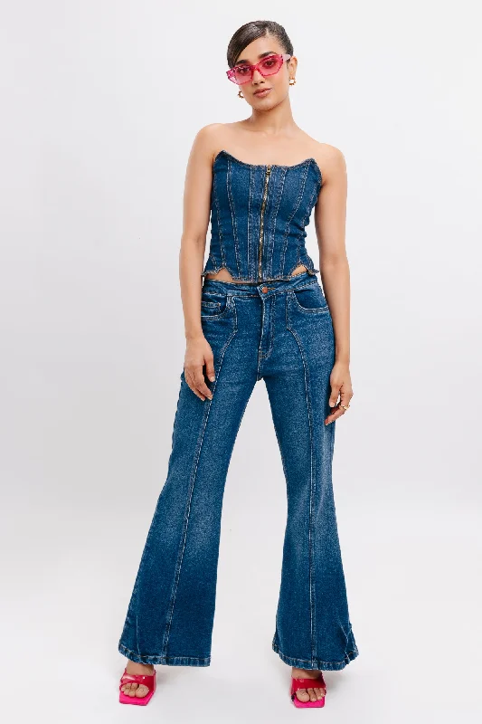 Front Seam Vintage Bootcut Jeans Comfortable Low-Rise Jeans