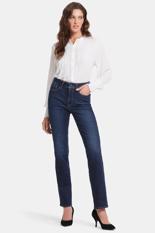 Marilyn Straight Jeans - River Bridge Stylish Shredded Denim Jeans