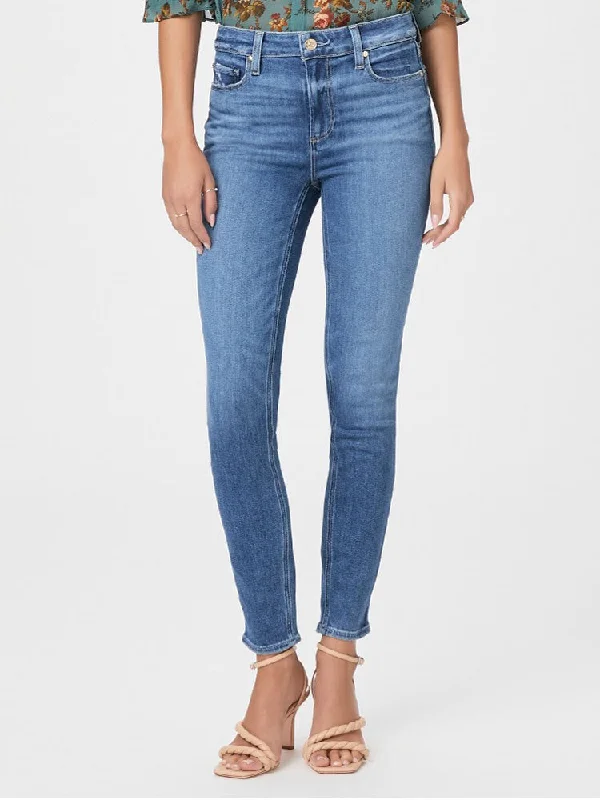 Paige Hoxton Ankle Jeans Painterly Distressed Elegant High-Waisted Flared Jeans