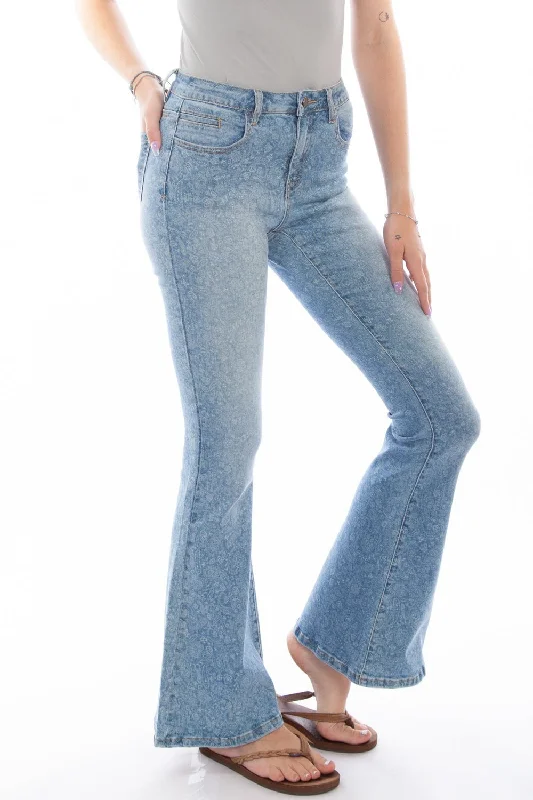 Scully Womens Blue 100% Cotton Paisley Jeans Comfortable Faded High-Rise Jeans