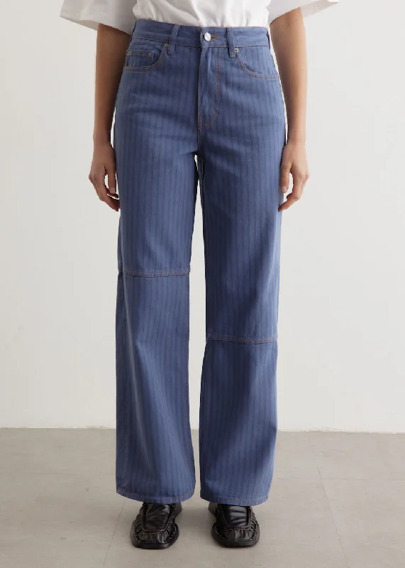 Stripe Overdyed Denim Jeans Stylish High-Waist Jeans