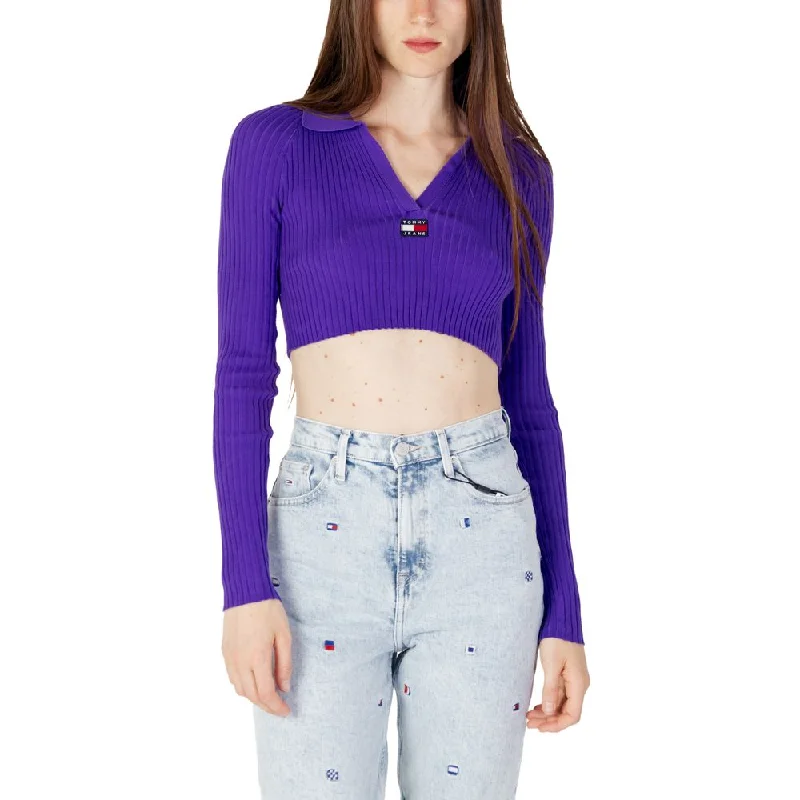 Tommy Hilfiger Jeans Purple Recycled Polyester Sweater Fashionable Cropped Denim Jeans