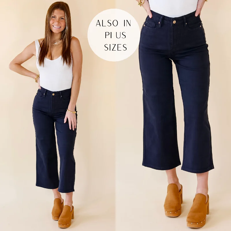 Last Chance 1, 3 & 24W | Judy Blue | Sign Me Up Tummy Control Cropped Jeans in Navy Blue Elegant Raw Hem Jeans