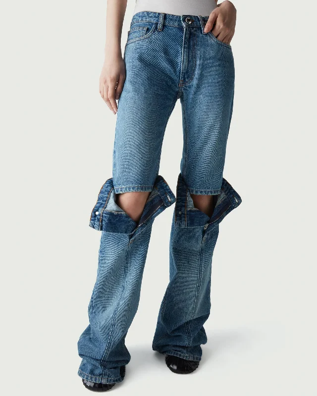 Open Knee Jeans Fashionable Raw Hemmed Jeans