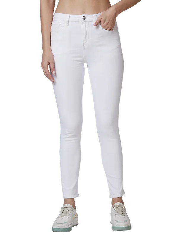 Spykar High Rise  Super Slim Fit White Jeans For Women Trendy Bootcut High-Waisted Jeans