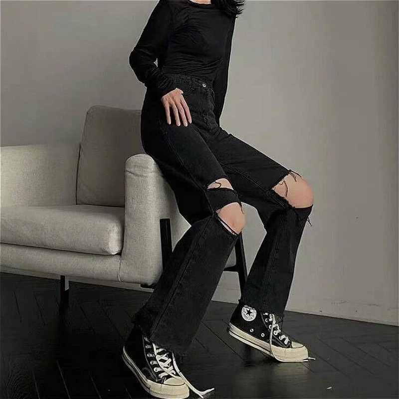 Women Oversized High Waist Jeans Trendy Layered Pocket Jeans