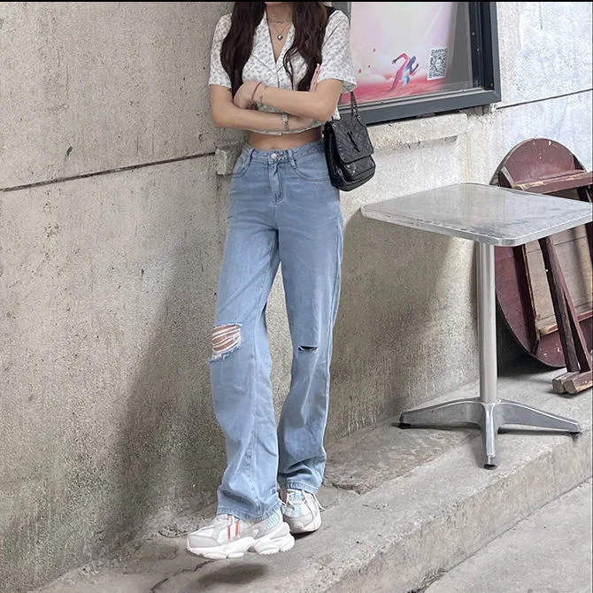 Women Wide Leg Jeans Comfortable Boyfriend Jeans