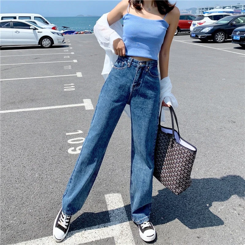 Women's Wide Leg Jeans Trendy Low-Rise Slim Jeans